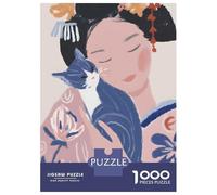 Rompecabezas para Adolescentes De 1000 Piezas Geisha with Cat Illustration Rompecabezas para Adultos Juguetes De Bricolaje Análisis Y Lógica Regalo De Cumpleaños, Regalos, 38x26cm/1000pcs
