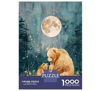 Rompecabezas para Adolescentes De 1000 Piezas Gentle Moon - Cute Bear and Cubs Boho Woodland Nursery Illustration Rompecabezas para Adultos Juego De Ingenio Decoración De Pared Regalos para Reducir E