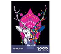 Rompecabezas para Adolescentes De 1000 Piezas Geometric Deer Head Art Print Rompecabezas para Adultos Juegos Relajantes Corte De Precisión Diversión En Casa Actividades, 38x26cm/1000pcs