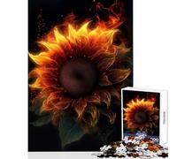 Rompecabezas para Adolescentes de 1000 Piezas: Girasol Llamas Humo Juguete Educativo Regalo de cumpleaños Juegos Divertidos con póster a Juego y Hoja de Trivia tamaño 50x75cm