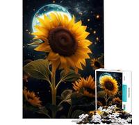 Rompecabezas para Adolescentes de 1000 Piezas Girasol Luna y Estrellas Difícil y desafiante Juego antiestrés y de ingenio para Mayores de 14 años (38x26cm)