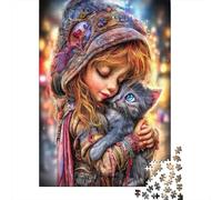 Rompecabezas para Adolescentes De 1000 Piezas Girl with Cat Fantasy Art Rompecabezas para Adultos Juego De Ingenio Patrón De Ensamblaje Cumpleaños Y Navidad 38x26cm/1000pcs