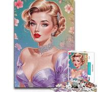 Rompecabezas para Adolescentes de 1000 Piezas: glamurosa Rubia Pin-up con Vestido Morado Floral. Juego de desafío único, desafío difícil, Regalo de cumpleaños, 50x75cm (1000 Piezas).