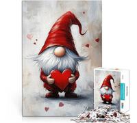 Rompecabezas para Adolescentes de 1000 Piezas Gnomo de San Valentín con corazón Regalos de Juegos desafiantes Mejorar la Memoria 52x38cm
