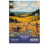 Rompecabezas Para Adolescentes De 1000 Piezas Golden Countryside Escape - Naïf Rural Bicycle Art Rompecabezas Para Adultos Juego De Ingenio Para Mejorar La Memoria Actividades Divertidas En Casa 38x26