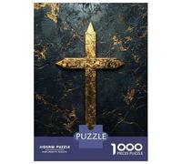 Rompecabezas para Adolescentes De 1000 Piezas Golden Cross on Black Marble Rompecabezas para Adultos Juego De Ingenio para Mejorar La Memoria Actividades Divertidas En Casa 52x38cm/1000pcs