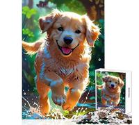 Rompecabezas para Adolescentes de 1000 Piezas: Golden Retriever Feliz Corriendo por el Agua Juguetes antiestrés Grandes Regalos y Juguetes Juego Familiar Entrena tu Cerebro y Tus Manos Tamaño 38x52cm