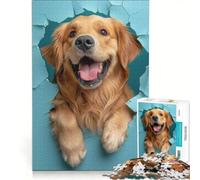 Rompecabezas para Adolescentes de 1000 Piezas Golden Retriever Joy, Juguete Educativo, Mejora la Memoria, con póster y Hoja de Preguntas a Juego 50x75cm