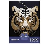 Rompecabezas para Adolescentes De 1000 Piezas Golden Tiger Head on Black Background Rompecabezas para Adolescentes Juegos Relajantes Alivia El Estrés 38x26cm/1000pcs