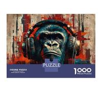 Rompecabezas para Adolescentes De 1000 Piezas Gorilla Headphones Wall Art Print Rompecabezas para Adolescentes Juegos Relajantes Carrera De Velocidad De Manos 52x38cm/1000pcs