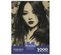 Rompecabezas para Adolescentes De 1000 Piezas Goth Japanese Woman with Raven Rompecabezas para Adultos Juguetes Antiestrés Decoración De Pared Interacción Entre Padres E Hijos 70x50cm/1000pcs