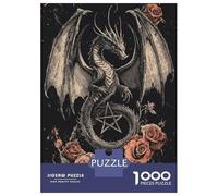 Rompecabezas para Adolescentes De 1000 Piezas Gothic Dragon with Pentagram and Roses Rompecabezas Juguetes Antiestrés Corte De Precisión Cumpleaños 38x26cm/1000pcs