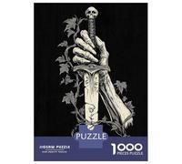 Rompecabezas para Adolescentes De 1000 Piezas Gothic Skeleton Hand Holding Dagger Rompecabezas para Adolescentes Juegos Relajantes para La Diversión Familiar Juego Desafiante Regalos 38x26cm/1000pcs