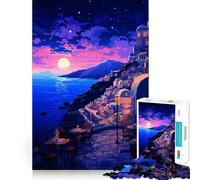 Rompecabezas para Adolescentes de 1000 Piezas,Grecia,Noche,Pixel Art,Juego de Ajuste preciso,Juego de ingenio,Ocio,Diversión, (38x52cm)
