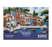 Rompecabezas para Adolescentes De 1000 Piezas Greece Mediterranean Village Scene Rompecabezas para Adultos Juego De Ingenio para Mejorar La Memoria Actividades Divertidas En Casa 70x50cm/1000pcs
