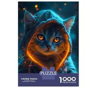 Rompecabezas para Adolescentes De 1000 Piezas Grey Cat Glowing at Night Rompecabezas para Adolescentes Juegos Relajantes para La Diversión Familiar Juego Desafiante Regalos 38x26cm/1000pcs