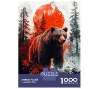 Rompecabezas para Adolescentes De 1000 Piezas Grizzly Bear in Forest with Red Sun Rompecabezas para Adultos Juegos Relajantes Análisis Y Lógica Cumpleaños 70x50cm/1000pcs