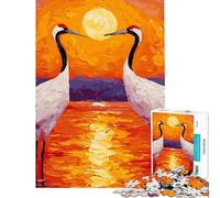 Rompecabezas para Adolescentes de 1000 Piezas Grullas al Atardecer Rompecabezas para Adultos antiestrés Decoración cumpleaños (Tamaño 38x52cm)