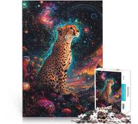 Rompecabezas para Adolescentes de 1000 Piezas Guepardo en el Espacio neón cósmico Juego Intelectual Lista de Deseos con Papá Noel 52x38cm