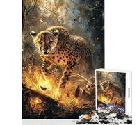 Rompecabezas para Adolescentes de 1000 Piezas Guepardo en Llamas Juegos relajantes Decoración de Pared Juguetes antiestrés Interacción Entre Padres e Hijos (38x52cm)