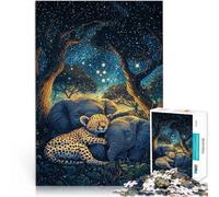 Rompecabezas para Adolescentes de 1000 Piezas Guepardos y Elefantes bajo Las Estrellas Acertijo para Gran Regalo para Juegos 75x50cm