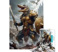 Rompecabezas para Adolescentes de 1000 Piezas Guerrero caimán con Armadura Dorada Rompecabezas para Adultos y Familia Mejora la Memoria (tamaño 50x75cm)