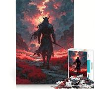 Rompecabezas para Adolescentes de 1000 Piezas: Guerrero Oscuro en Paisaje Rojo, Juguetes para armar, interacción Entre Padres e Hijos, cumpleaños y Navidad 38x26cm