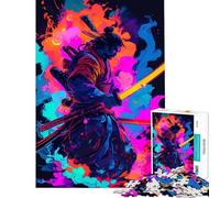 Rompecabezas para Adolescentes de 1000 Piezas Guerrero samurái neón con Katana difícil y desafiante Ideal para Decorar Paredes Juego Familiar para Mayores de 14 años Incluye Rompecabezas de 38x26cm