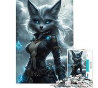 Rompecabezas para Adolescentes de 1000 Piezas Guerrero Zorro místico con Ojos Brillantes Actividades Divertidas para Hacer en casa Juego Familiar Divertido y humorístico para Mayores de 14 años