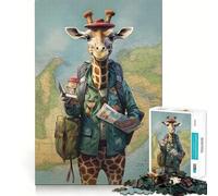 Rompecabezas para Adolescentes de 1000 Piezas Guía de Viaje con Jirafa, decoración de Corte preciso, Juguete Creativo y Divertido, Juego de Paz, Pieza de Arte navideña (50x75cm)