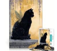 Rompecabezas para Adolescentes de 1000 Piezas Hada Gata Negra con alas Doradas,Piezas de Corte Limpio,Juego Inteligente,Regalo,Tiempo Libre,Juego,Escena navideña,Arte (38x26cm)