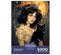 Rompecabezas para Adolescentes De 1000 Piezas Halloween Magic Cat Girl Rompecabezas Juguetes Antiestrés Mejora La Memoria Oferta como Regalo para Toda La Familia 52x38cm/1000pcs