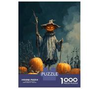 Rompecabezas para Adolescentes De 1000 Piezas Halloween Pumpkin Scarecrow in A Field Rompecabezas para Adultos Juguetes De Bricolaje Una Obra De Arte Diversión En Casa Actividades, 52x38cm/1000pcs