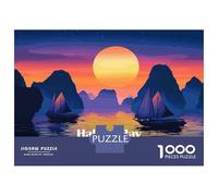 Rompecabezas para Adolescentes De 1000 Piezas Halong Bay Vietnam Sunset Illustration Rompecabezas Juegos Familiares Carrera De Velocidad Manual Cumpleaños 38x26cm/1000pcs