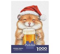 Rompecabezas para Adolescentes De 1000 Piezas Hamster in Santa Hat with Beer Rompecabezas para Adolescentes Juegos Relajantes Alivia El Estrés 52x38cm/1000pcs