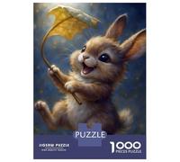 Rompecabezas para Adolescentes De 1000 Piezas Happy Bunny with Leaf Umbrella Rompecabezas para Adultos Juegos Familiares Alivia El Estrés Regalos De Cumpleaños Y Únicos 52x38cm/1000pcs