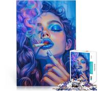 Rompecabezas para Adolescentes de 1000 Piezas Hermosa Mujer fumando Juguetes de Juego para Regalo Familiar Apto para Parejas 52x38cm