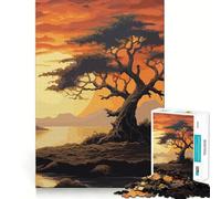 Rompecabezas para Adolescentes de 1000 Piezas Hermoso árbol al Atardecer,Encaje, Arte,Juego cognitivo,Regalo,Juego Lento,Regalo de Arte navideño (38x52cm)
