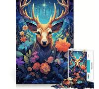 Rompecabezas para Adolescentes de 1000 Piezas,Hermoso Ciervo psicodélico,Corte Premium,Divertido,Juego de lógica y Habilidad,Juego rápido,decoración navideña (38x26cm)