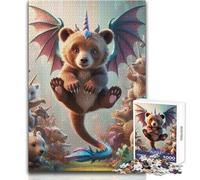 Rompecabezas para Adolescentes de 1000 Piezas, híbrido de Unicornio, Cachorro de Oso con alas de dragón Disfrute de Horas de Tranquilidad y Tranquilidad Juguete Artesanal Duradero de Corte Limpio