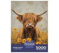 Rompecabezas para Adolescentes De 1000 Piezas Highland Cow in Wildflowers Rompecabezas para Adultos Juguetes De Bricolaje Una Obra De Arte Diversión En Casa Actividades, 70x50cm/1000pcs