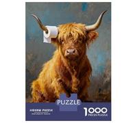 Rompecabezas para Adolescentes De 1000 Piezas Highland Cow with Toilet Paper Rompecabezas para Adultos Juguete Decoración De Pared Corte De Precisión para Cumpleaños, Navidad 52x38cm/1000pcs