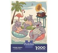 Rompecabezas para Adolescentes De 1000 Piezas Hippo Pool Party in The Savannah Rompecabezas para Adultos Juguete Decoración De Pared Carrera De Velocidad Manual Desafío Educativo 38x26cm/1000pcs