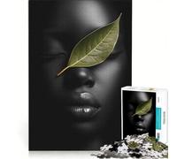 Rompecabezas para Adolescentes de 1000 Piezas Hoja Verde sobre Fondo Negro Juguete para armar, Mejora la Memoria, con póster y Hoja de Preguntas a Juego 50x75cm