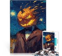 Rompecabezas para Adolescentes de 1000 Piezas Hombre Cabeza de Calabaza Noche Estrellada Acertijo para Decoración del hogar 38x26cm