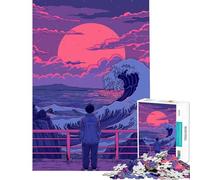 Rompecabezas para Adolescentes de 1000 Piezas Hombre contemplando una Ola Gigante Juego Familiar Juguetes adictivos para Cultivar la Paciencia Un Regalo estupendo Una Obra de Arte (Tamaño 50x75cm)