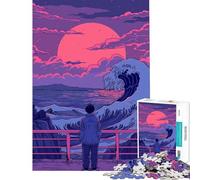 Rompecabezas para Adolescentes de 1000 Piezas Hombre contemplando una Ola Gigante Juego Relajante Juguete Intelectual Regalos para Hombres y Mujeres Una Obra de Arte (Tamaño 38x52cm)