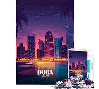Rompecabezas para Adolescentes de 1000 Piezas Horizonte Nocturno de Doha Qatar Juego Educativo para niños Ideas de Regalos para Juegos educativos Carrera de Velocidad de Manos tamaño 38x26cm
