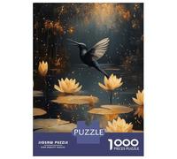 Rompecabezas para Adolescentes De 1000 Piezas Hummingbird and Water Lilies in Golden Light Rompecabezas para Adultos Juegos Relajantes Mejora La Memoria Desafiante De Completar 38x26cm/1000pcs