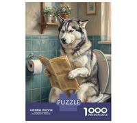 Rompecabezas para Adolescentes De 1000 Piezas Husky Dog Reading Newspaper on Toilet Rompecabezas para Adultos Juegos Relajantes Regalos para Mujeres Ayuda A Ejercitar El Cerebro 38x26cm/1000pcs